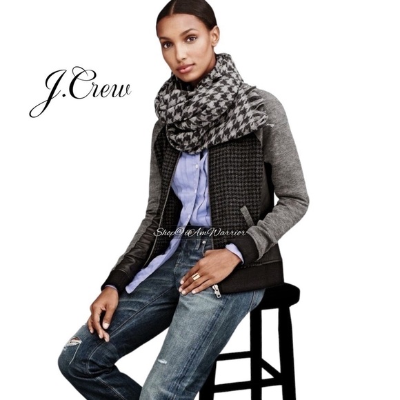 J.Crew leather & wool houndstooth zip moto bomber jacket *shop@iamwarrior - Picture 3 of 14
